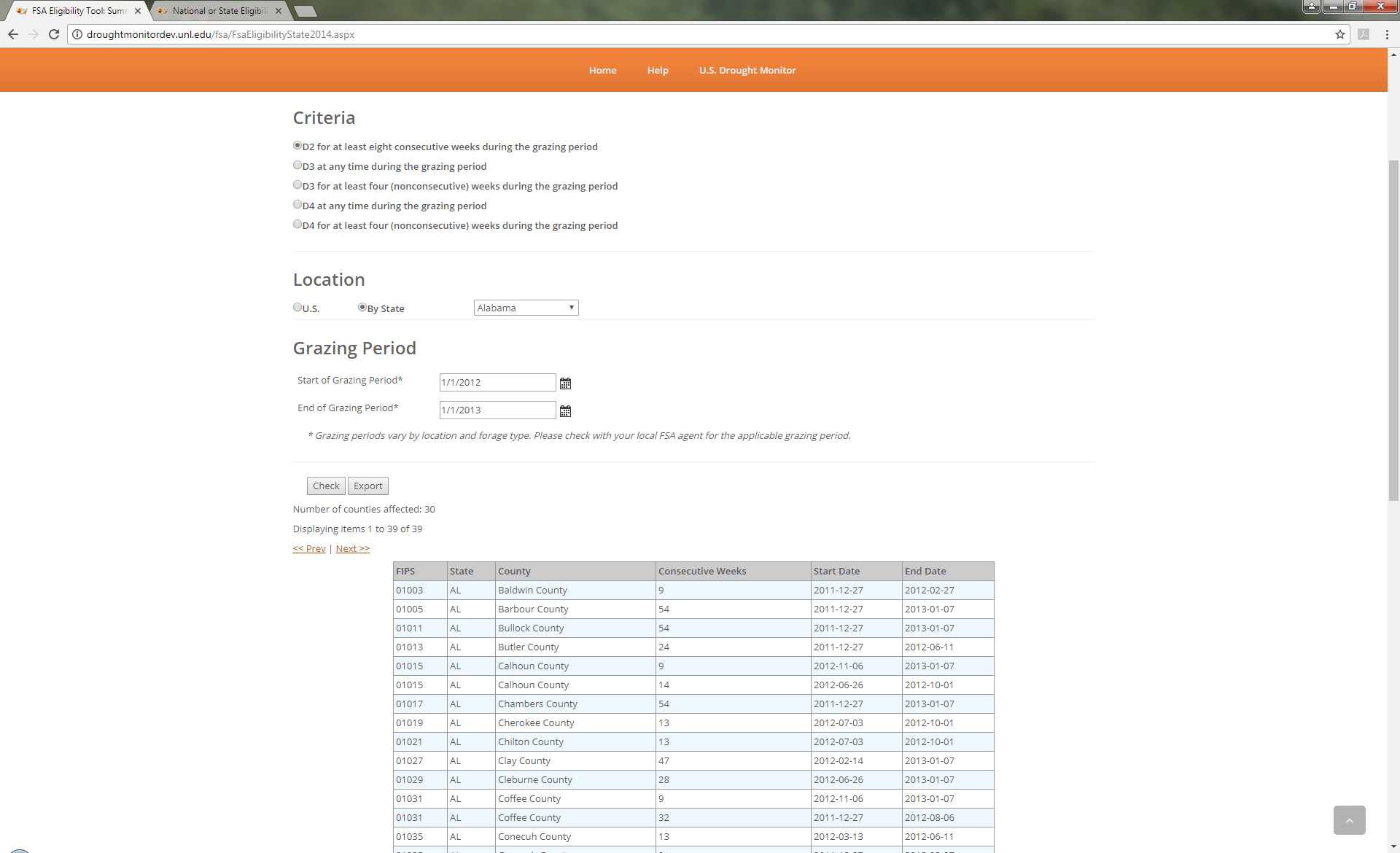 Image showing the results of the search tool